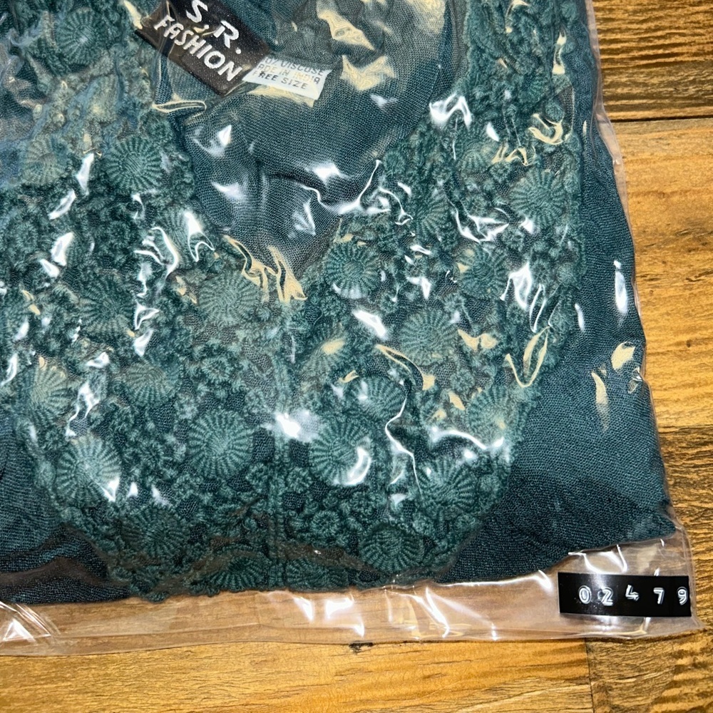 SR Fashion Teal Lace Trim Tunic Dress Asymmetrical Swim Coverup Boho - Picture 10 of 10